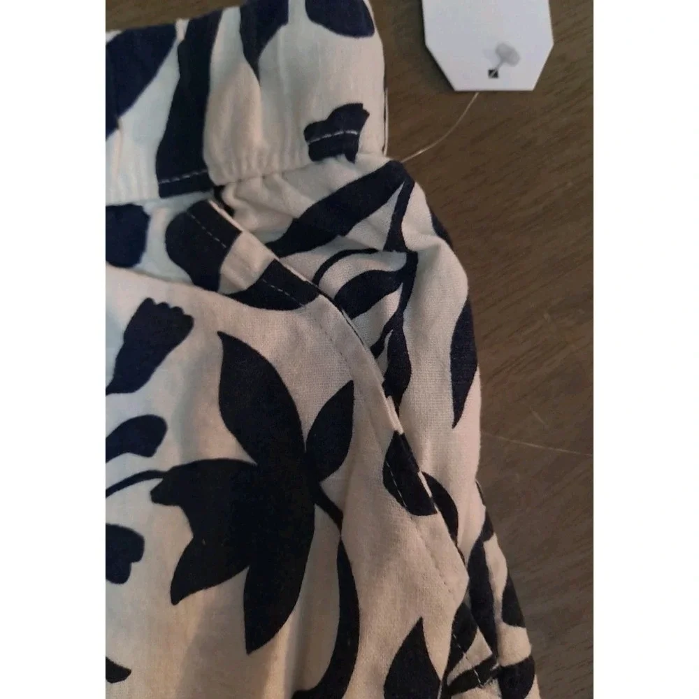 NWT Time‎ & Tru Womens Linen Shorts Dark Navy & White Botanical Size XL (16-18)